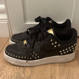 Limited Edition Black Nike Air Force 1’S with Gold Star Accents